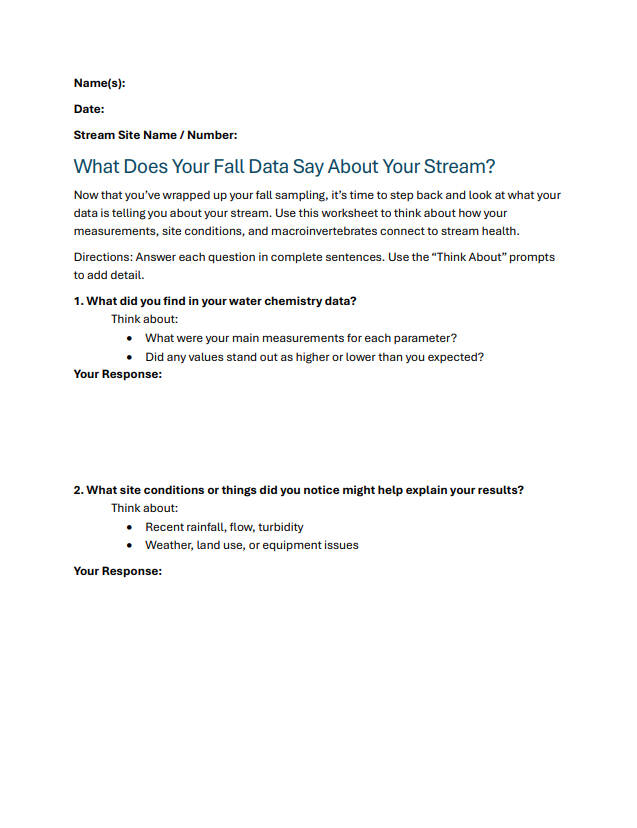 student worksheet fall day 9